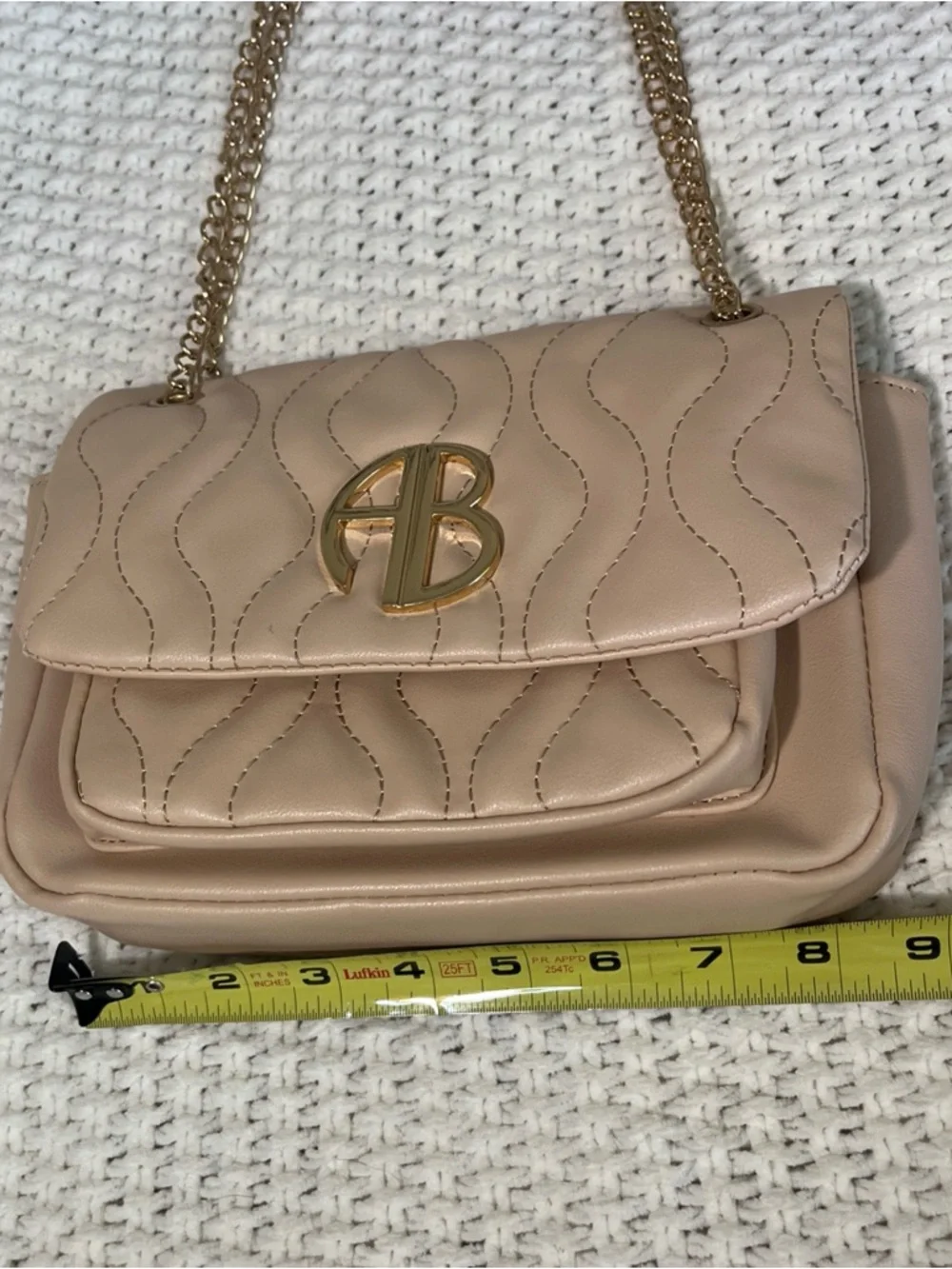 Alexis Bendel Beige Quilted w/ Chain Shoulder Bag Crossbody Purse Vegan Leather